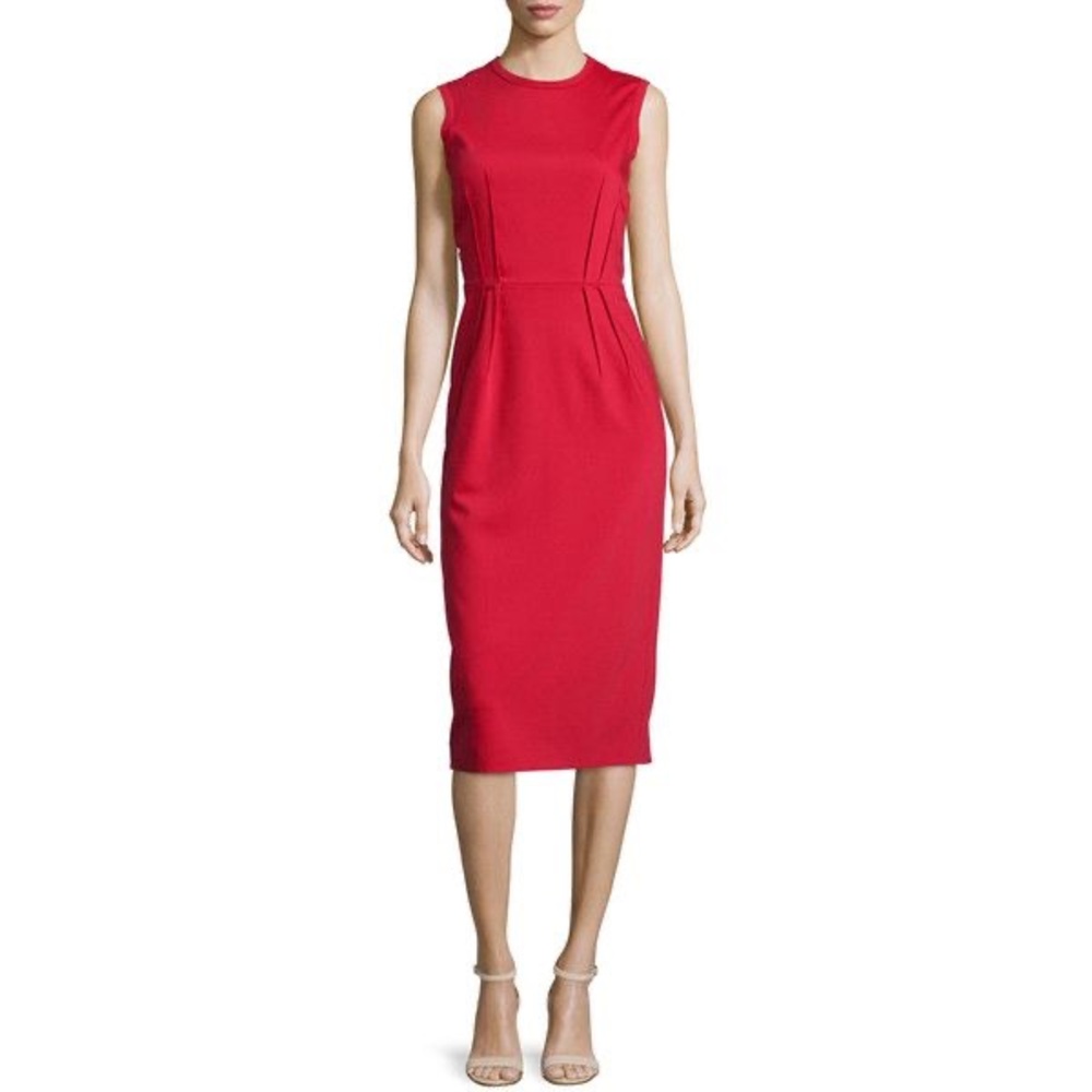 💐 Jil Sander Navy pleated sheath wool blend midi dress sz 38/8